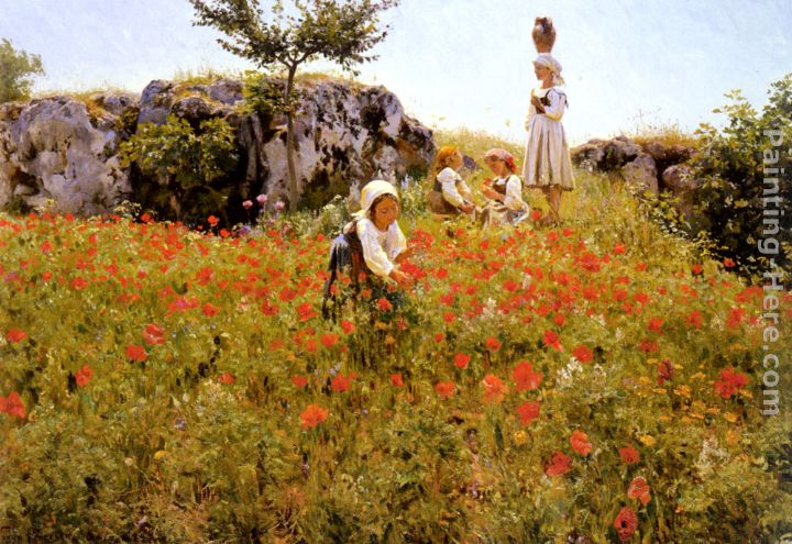 Picking Poppies, Sora painting - Viggo Christian Frederick Pedersen Picking Poppies, Sora art painting